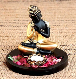 Craftivoa Thai Buddha With Wooden Base And Tealight Holder Showpiece Figurine 7 7 7 Inches For Home Decor - View 3
