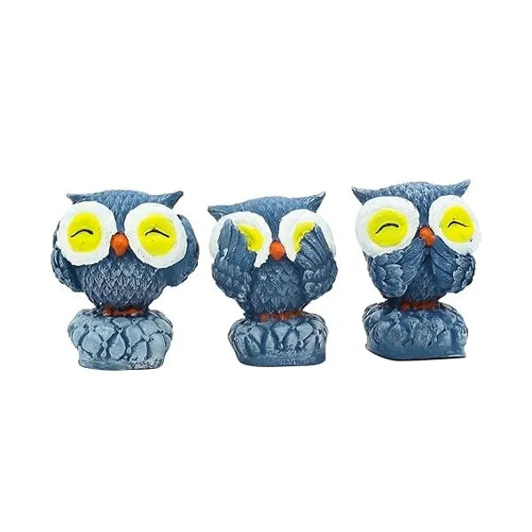 Craftivoa Owl Showpiece Set Of 3 Blue Resin Figurines Handmade Home Decor Tabletop Figurines Living Room Decorative Gift Items