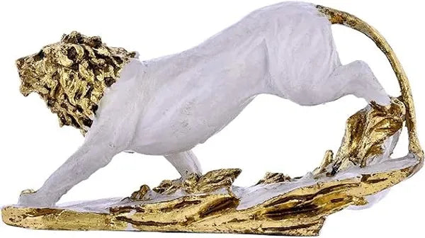 Craftivoa King Lion White Antique Finish Statue Sculpture For Home Decor Showpiece Figurine