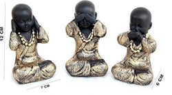 Craftivoa Handcrafted Set Of 3 Baby Monk Figurines 12 Cm Polyresin Gold Black Decorative Showpieces For Home Decor - View 2