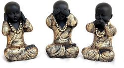 Craftivoa Handcrafted Set Of 3 Baby Monk Figurines 12 Cm Polyresin Gold Black Decorative Showpieces For Home Decor - View 3