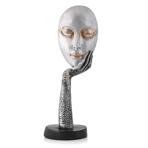 Resin Modern Human Face With Hand Decorative Sculpture