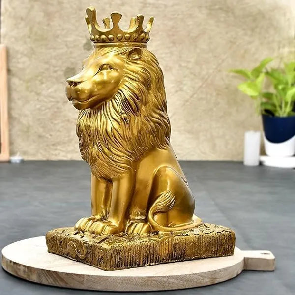 Craftivoa Majestic Lion Statue With Crown Royal Sculpture Showpiece For Home Decor Living Room Accent Figurine
