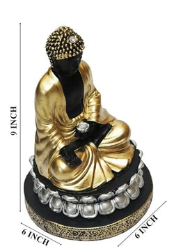 Resin Black Golden Lord Buddha On Lotus Decorative Showpiece - View 3