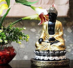 Resin Black Golden Lord Buddha On Lotus Decorative Showpiece - View 4