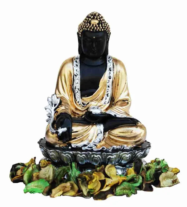Resin Black Golden Lord Buddha On Lotus Decorative Showpiece