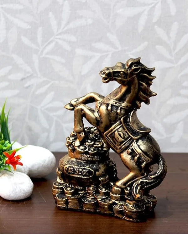 Craftivoa Handcrafted Lucky Running Horse Money Bank For Vaastu Decorative Polyresin Showpiece 17 Cm Gold