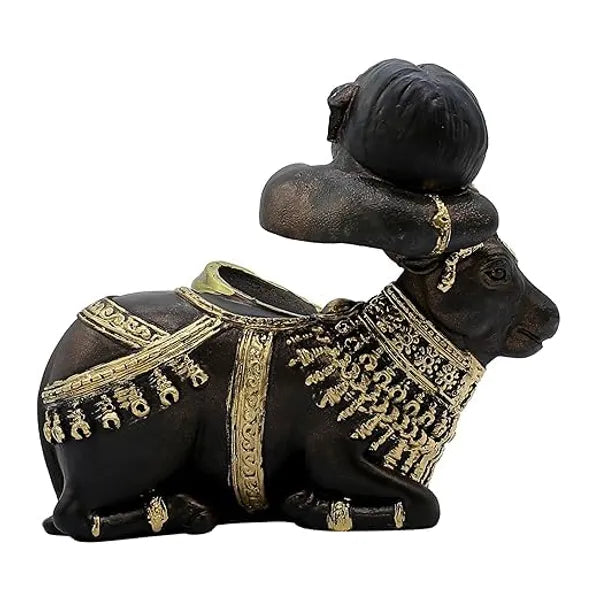Resin Traditional Ganesha On Nandi Bronze Gold Figurine