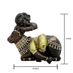 Resin Traditional Ganesha On Nandi Bronze Gold Figurine - View 3