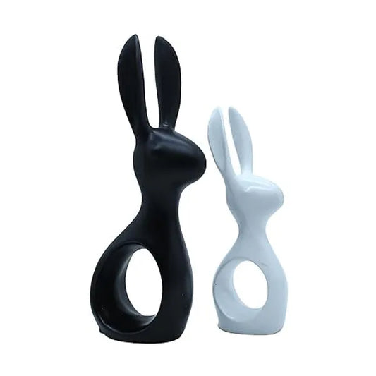 Craftivoa Modern Rabbit Decorative Figurine Set Black And White Resin Statues Handmade Figurines For Home Decor Collectible - View 1