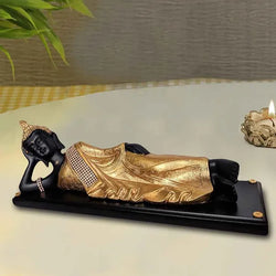 Craftivoa Antique Black Golden Sleeping Buddha On Wooden Base Showpiece 6 14 4 Inches - View 3