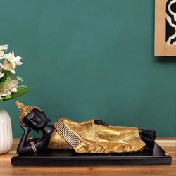 Craftivoa Antique Black Golden Sleeping Buddha On Wooden Base Showpiece 6 14 4 Inches - View 4