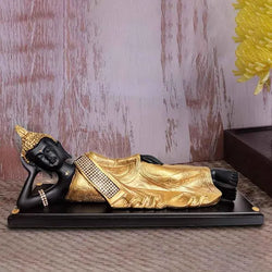 Craftivoa Antique Black Golden Sleeping Buddha On Wooden Base Showpiece 6 14 4 Inches - View 1