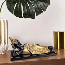 Craftivoa Antique Black Golden Sleeping Buddha On Wooden Base Showpiece 6 14 4 Inches - View 2